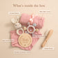 Youuys Baby Gift Set For Newborn - Baby Essential Bath Basket Gift Set With Baby Blanket Baby Rattle Teether Toy & Hair Brush Ne