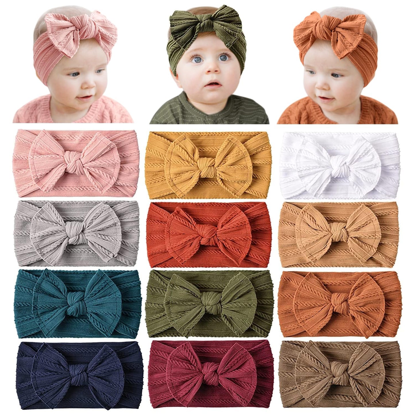 Prohouse 12 Pack Baby Nylon Headbands Hairbands Hair Bow Elastics Handmade Hair Accessories for Baby Girls Newborn Infant Toddle