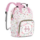 Perarts Large Capacity Custom Diaper Bag for Baby Girls with Name, Pink Floral Multifunctional Mom Personalized Diaper Bag Backp