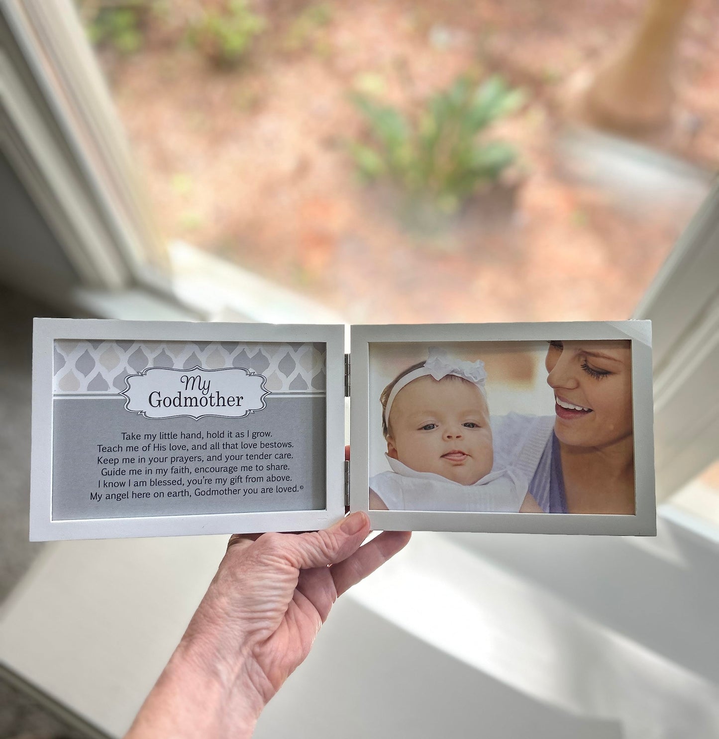 My Godmother, You Are Loved Poem White Double Hinged 4 X 6 Photo Frame With Ribbon