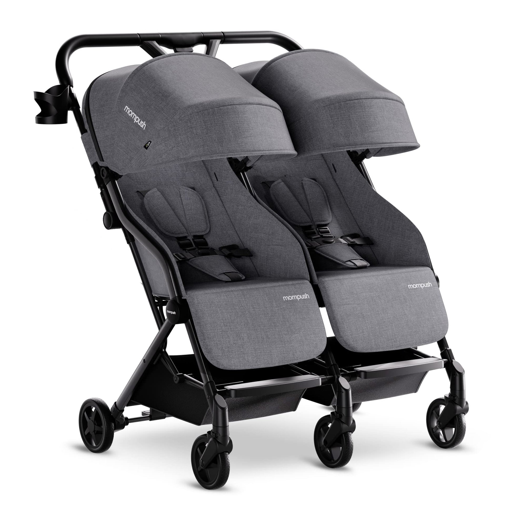 Mompush Lithe Double Ultralight Stroller, Side by Side with Two Large Recline Seats, Easy Fold Twin Stroller