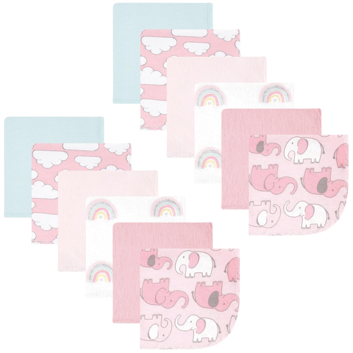 Hudson Baby Unisex Baby Flannel Cotton Washcloths 12-Pack, Girl New Elephant, One Size