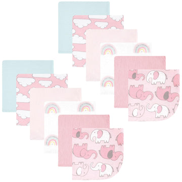 Hudson Baby Unisex Baby Flannel Cotton Washcloths 12-Pack, Girl New Elephant, One Size