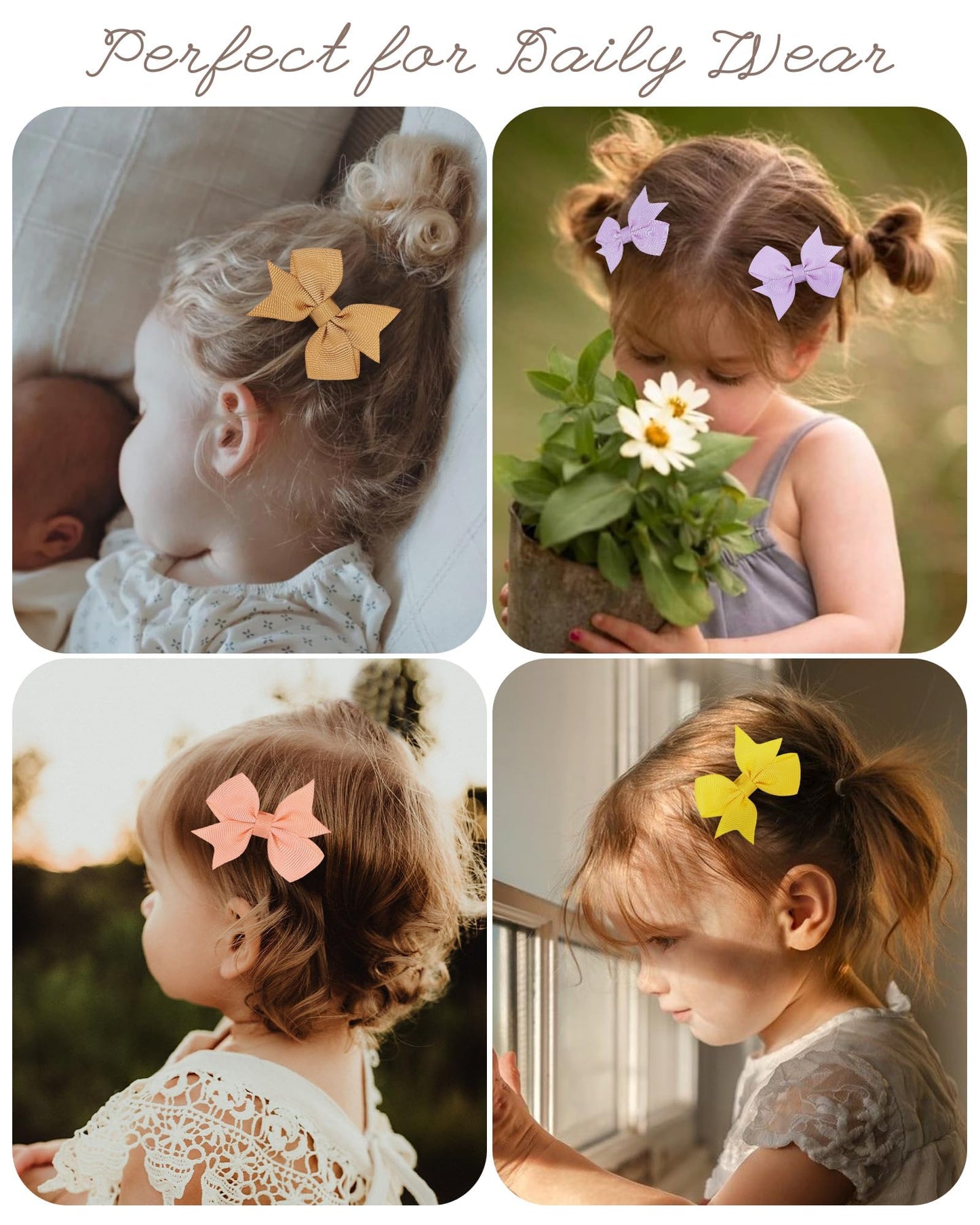 Doboi 50Pcs 2 ' ' Baby Hair Bows Clips Fully Lined Grosgrain Boutique Solid Ribbon Mini Bows For Girls Teens Infants Kids Toddle
