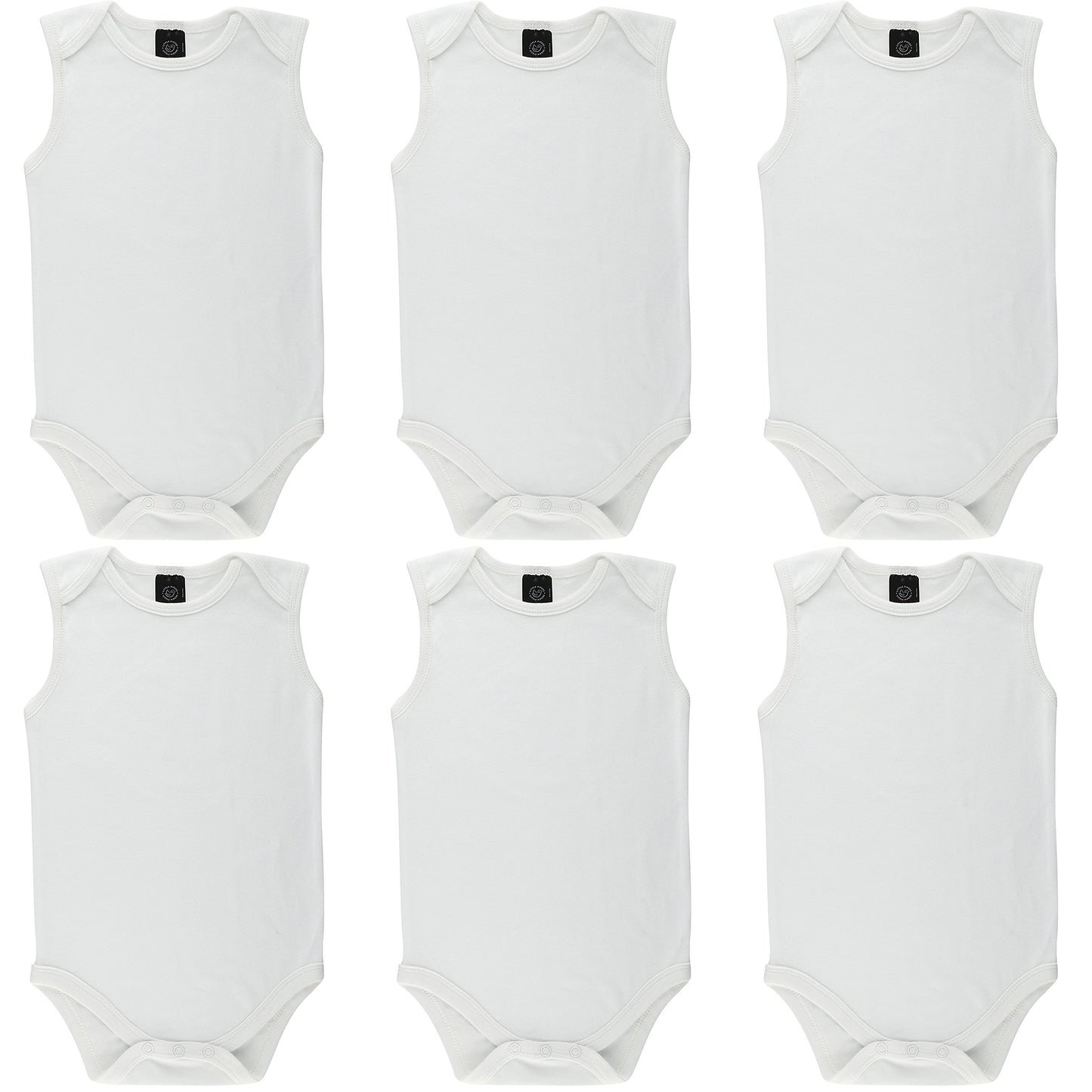 Little Pipers Baby Cotton Onesee White Undershirts Bodysuits 6 Pack 3-6 Months, White Sleeveless (6Pk)