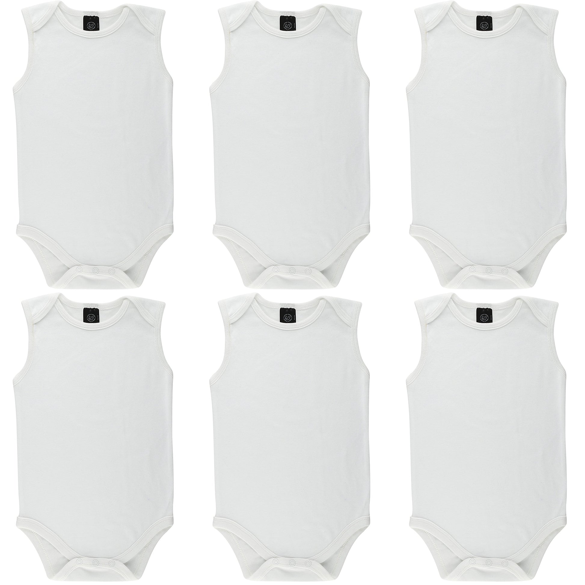 Little Pipers Baby Cotton Onesee White Undershirts Bodysuits 6 Pack 3-6 Months, White Sleeveless (6Pk)
