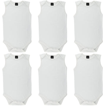 Little Pipers Baby Cotton Onesee White Undershirts Bodysuits 6 Pack 3-6 Months, White Sleeveless (6Pk)