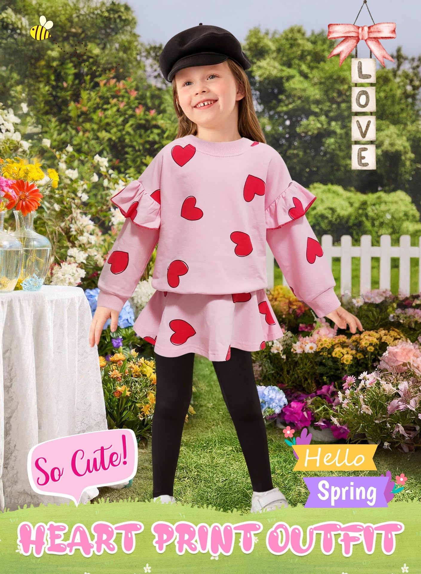 Adorable Cute Toddler Baby Girls Clothes Set,Long Sleeve T-Shirt +Pants Outfit(Pink,140,1241B)