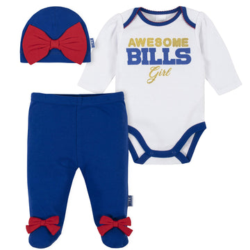 Nfl Baby Girls 3 Pack Bodysuit Registry Gift Set Footed Pant And Cap, Team Color, 3-6M Us