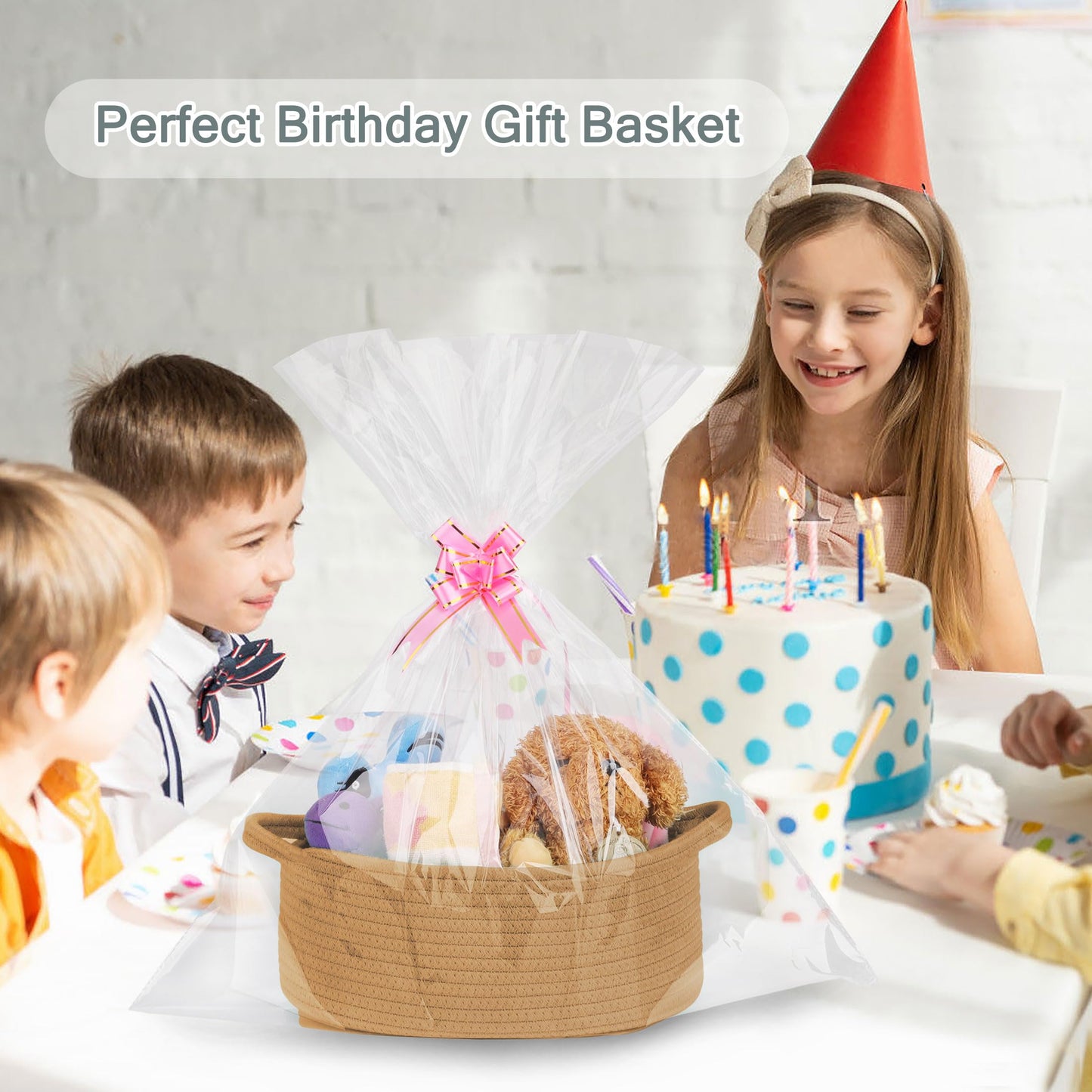 Comse Small Woven Basket With Gift Bags And Ribbons, Gift Basket Empty, Basket For Gifts, Cotton Rope Basket For Storage, Baby T
