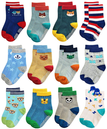 Trendy Dukaan Baby BoyS Cotton Anti Slip Grip Regular Socks (Multicolour; 6 To 12 Months) - Multipack Of 6
