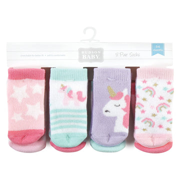 Hudson Baby Unisex Baby Cotton Rich Newborn And Terry Socks, Multicolor Unicorn, 6-12 Months
