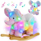 Glow Guards Light up Musical Elephant Baby Rocking Horse Set of 2 with Rainbow Elephant Plush Toy Baby Wooden Chair for Toddlers