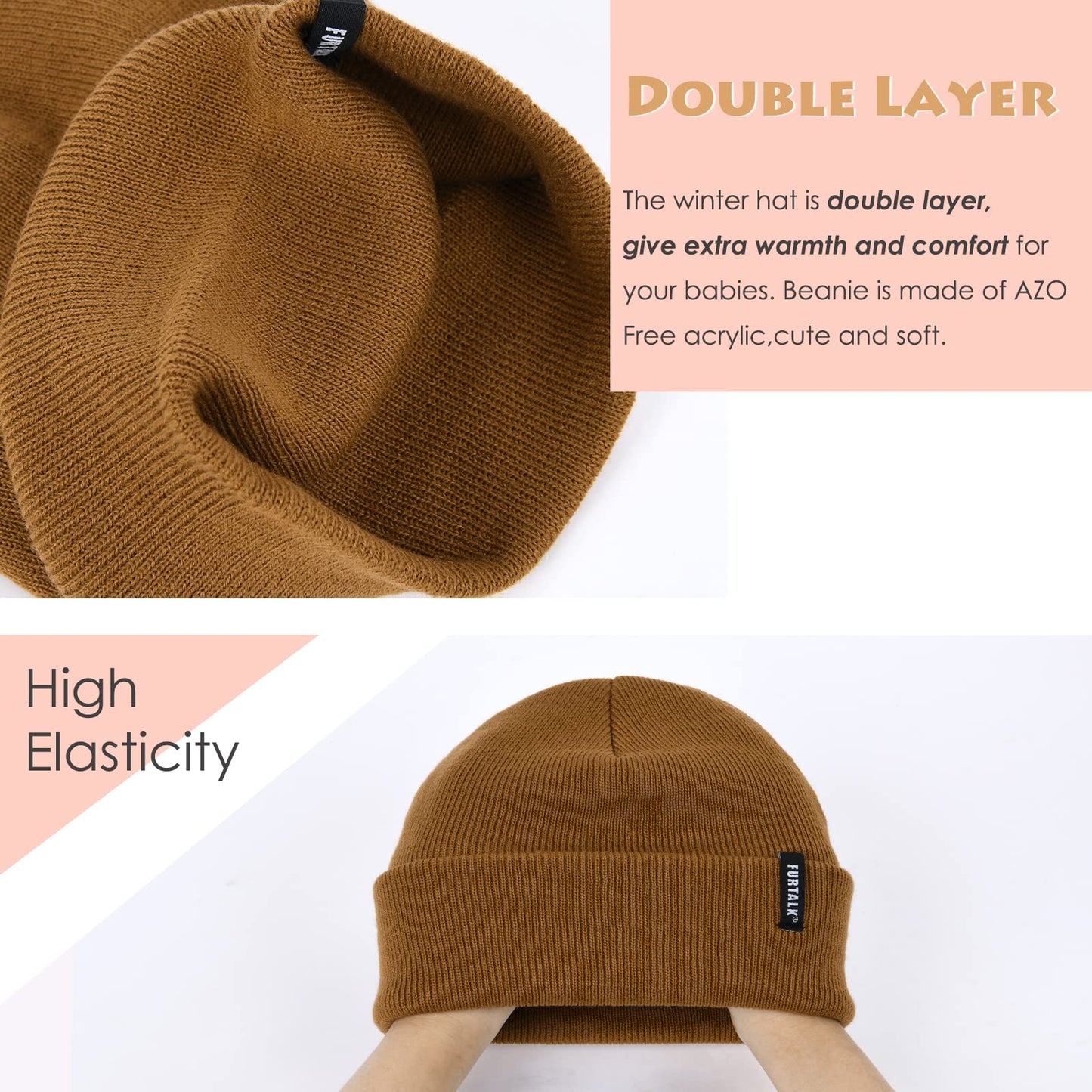 Furtalk Toddler Beanie Baby Boys Girls Beanies Kids Knit Winter Hats For 0-8 Years Camel