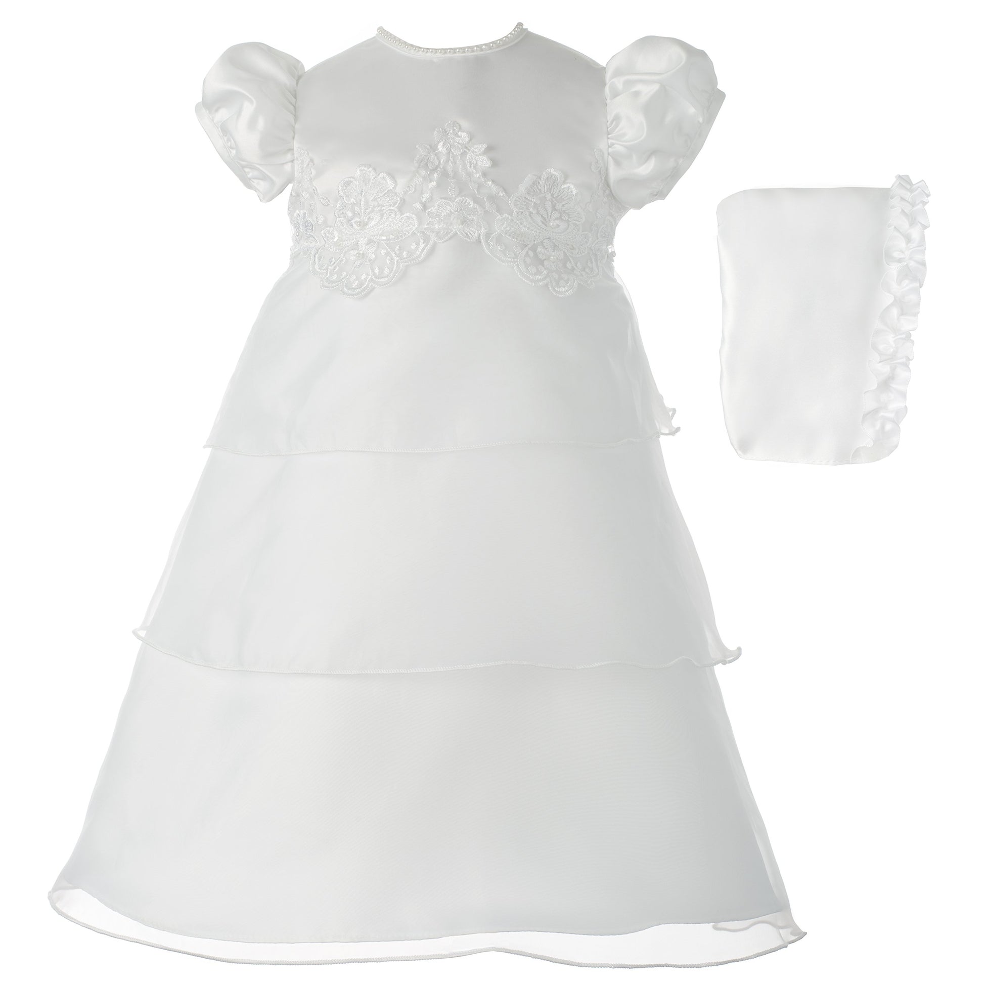 Haddad Brothers Baby-Girls Newborn Christening Baptism Special Occasion Organza Multi-Tiered Dress, White, 9-12 Months