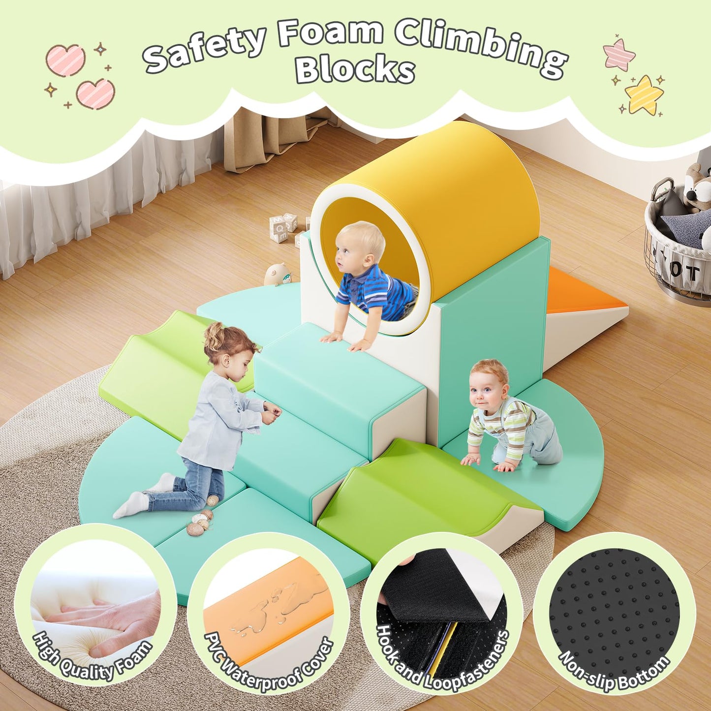 Mooitz Soft Play Climbing For Toddlers, 10Pcs Foam Climbing Blocks For Toddlers For Nursery, Living Room, Baby Climbing Blocks W