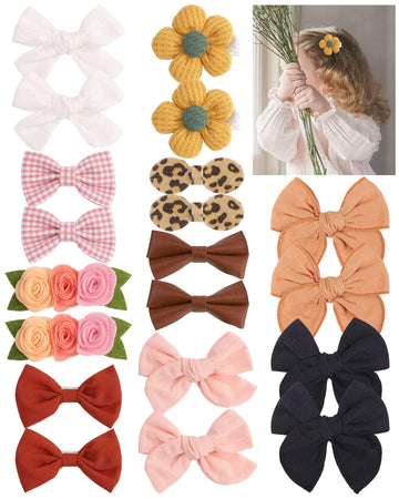 Doboi Baby Girl Hair Clips 20Pcs Baby Girl Bows Flower Cotton Prints Hair Accessories Fully Lined Alligator Hair Clips For Girls