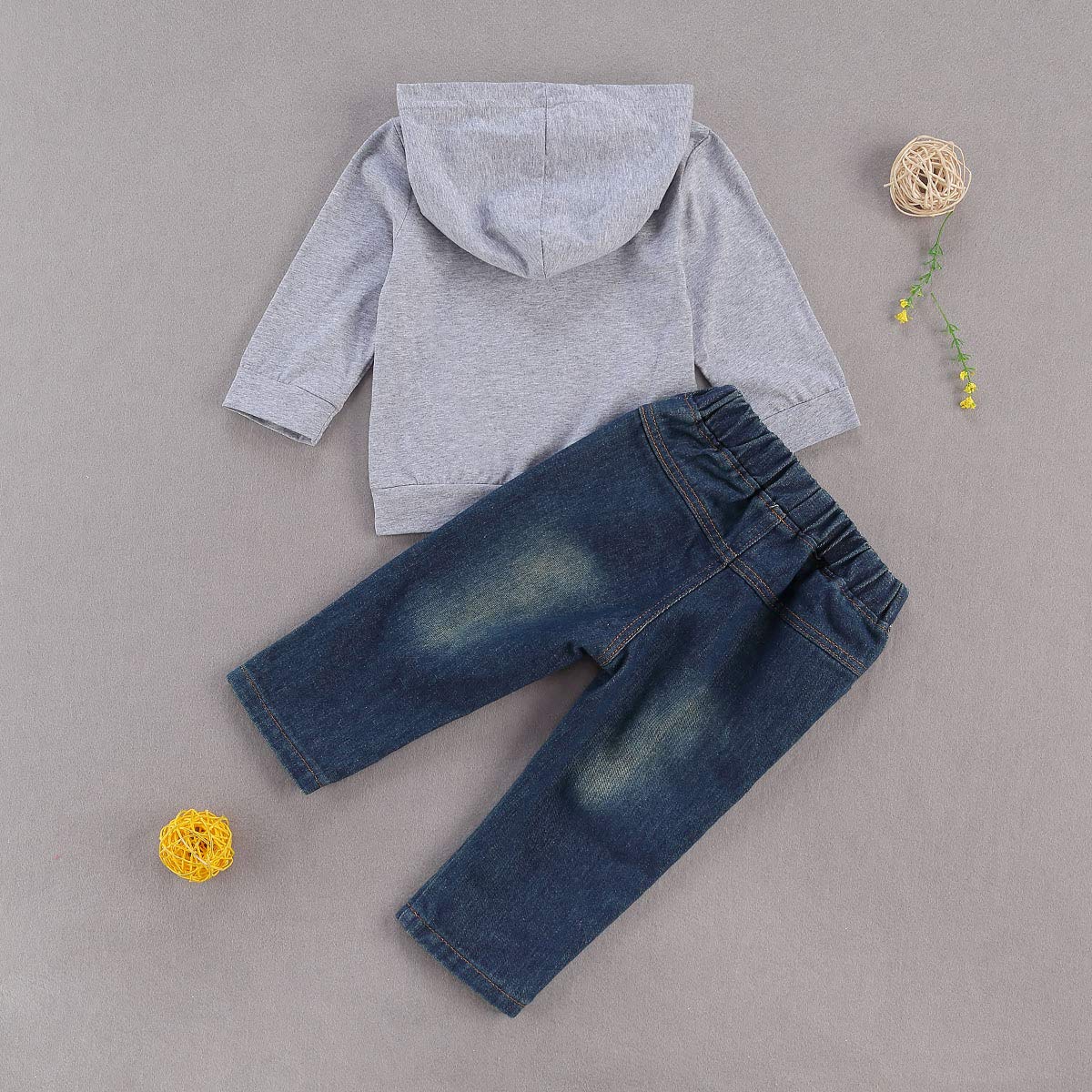 Fhutpw Toddler Baby Boy Outfits Hoodie Sweatshirts & Jeans Clothes Set Fall Winter 6 9 12 18 24 Months (A-Gray, 6-12 Months)