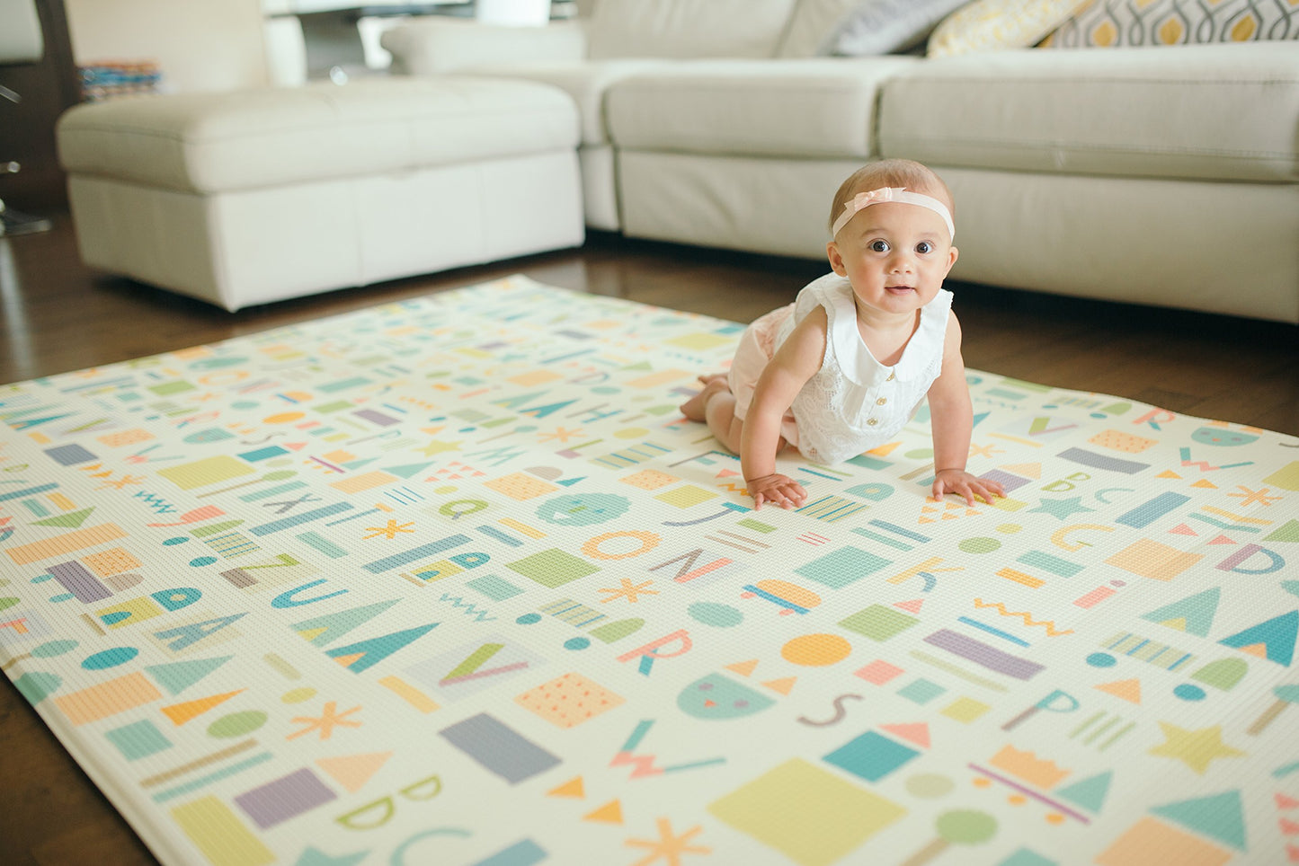 Baby Care Play Mat (Large, Sea Petals - Yellow) 82'' X 55'' Original One-Piece Reversible Rollable Waterproof Play Mat For Infan