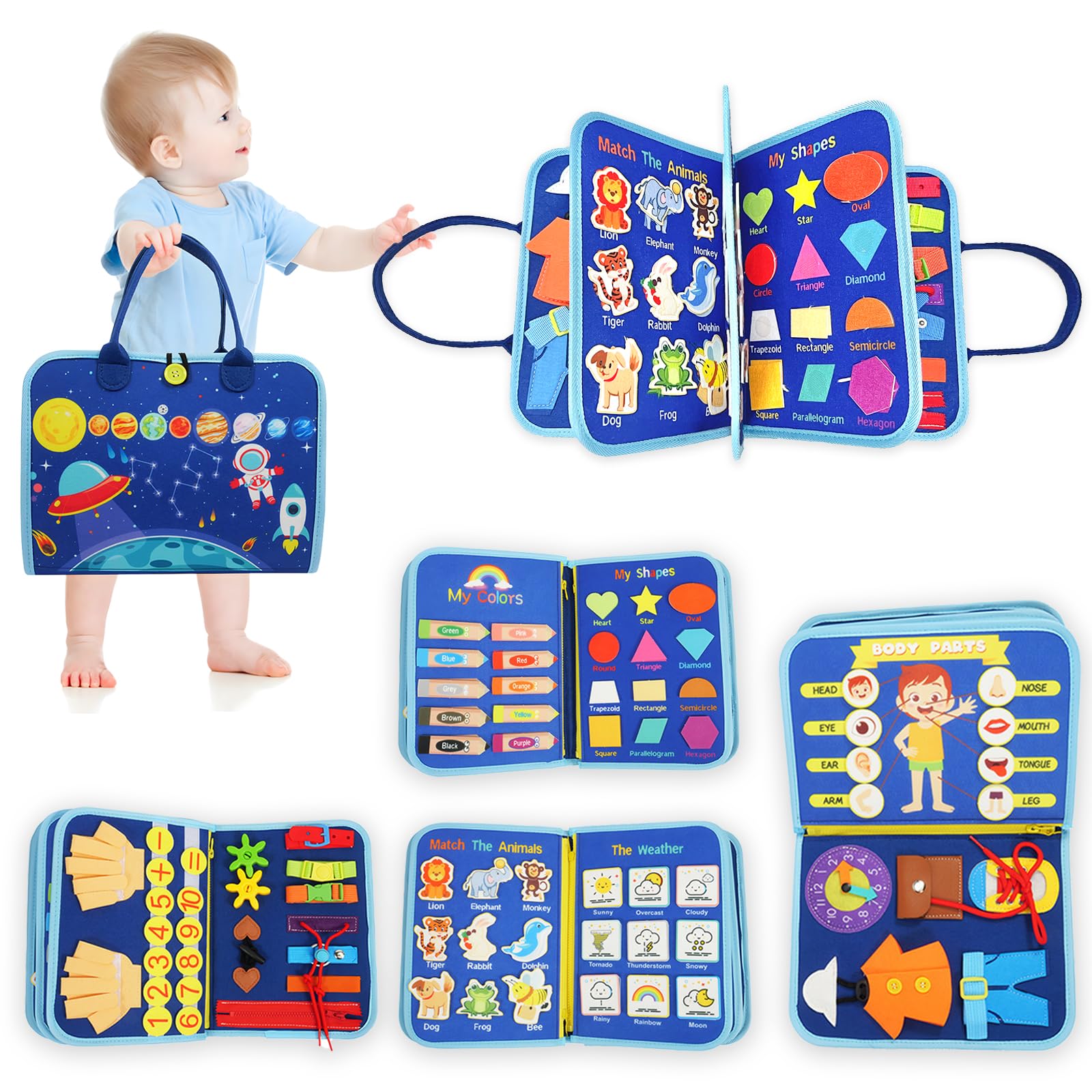 Busy Board for 1 2 3 4 Year Old Toddler Montessori Busy Book Sensory Learning Toys for Boys Girls Preschool Toy Birthday Idea Gi