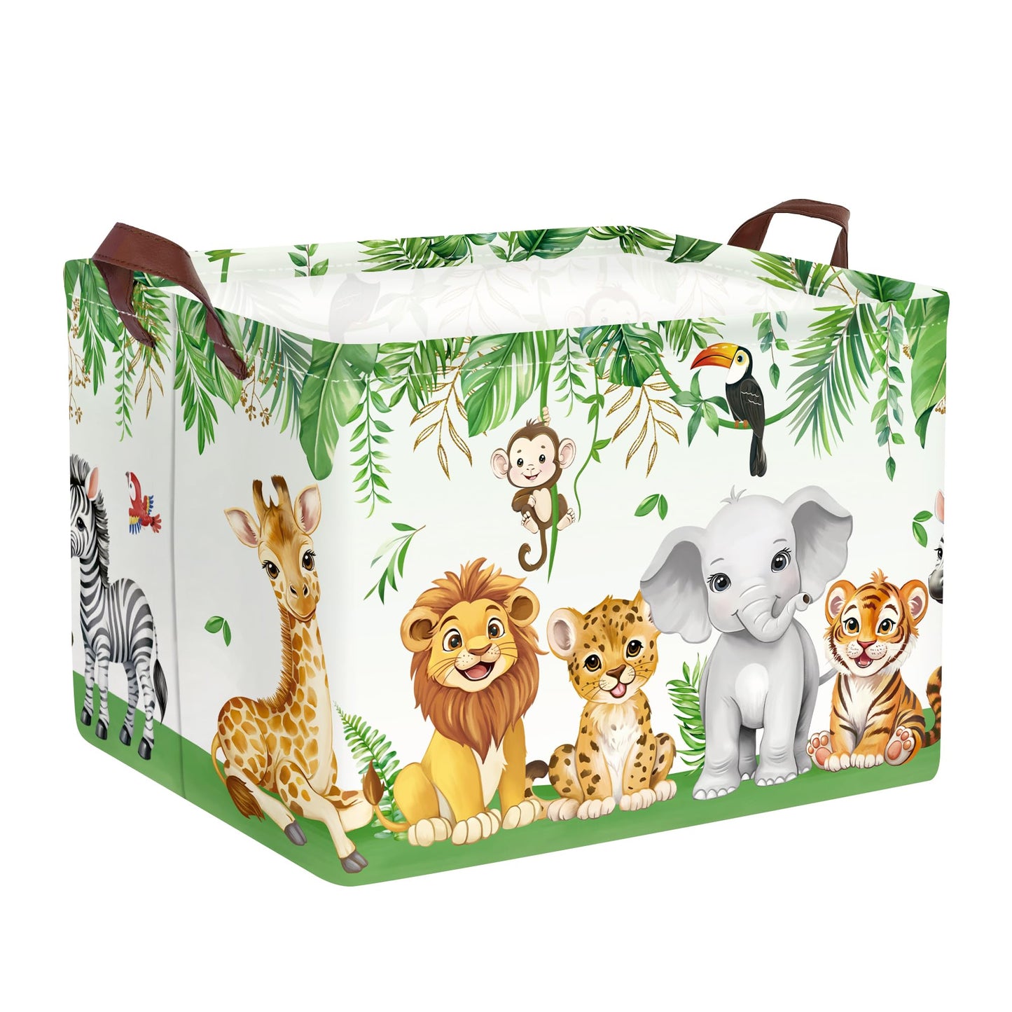 Clastyle Safari Animal Laundry Basket Leaf Kids Clothes Book Storage Basket Gift Toy Box for Bedroom Decor,Elephant Lion Giraffe