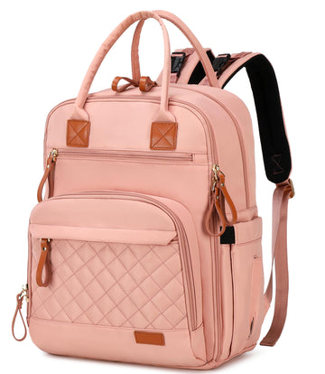 LORADI 18 Pockets Large Diaper Bag Backpack with 4 Insulated Pockets and Stroller Clips, Baby Shower Essentials (Pink, Large)