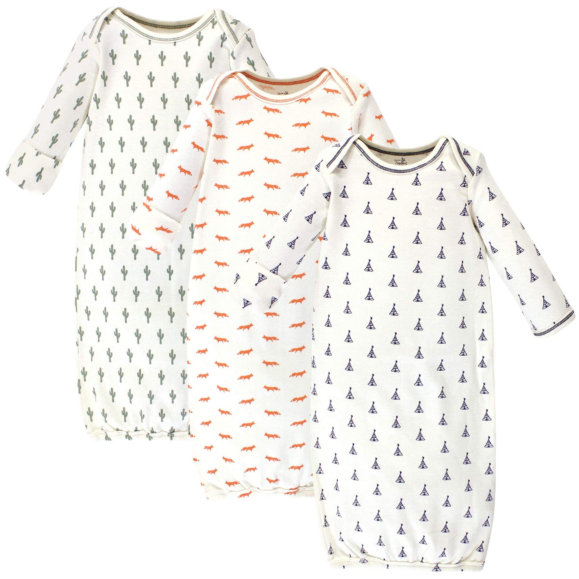 Touched by Nature Unisex Baby Organic Cotton Gowns, Prints Tribal, Preemie/Newborn
