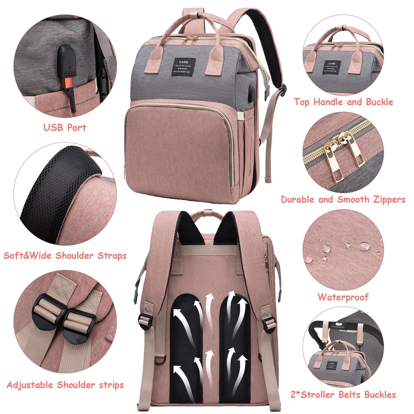 Afdlldqm Diaper Bag Backpack, Multifunctional Baby Diaper Bag, Diaper Changing Station For Boys Girls, Large Capacity Travel Bab