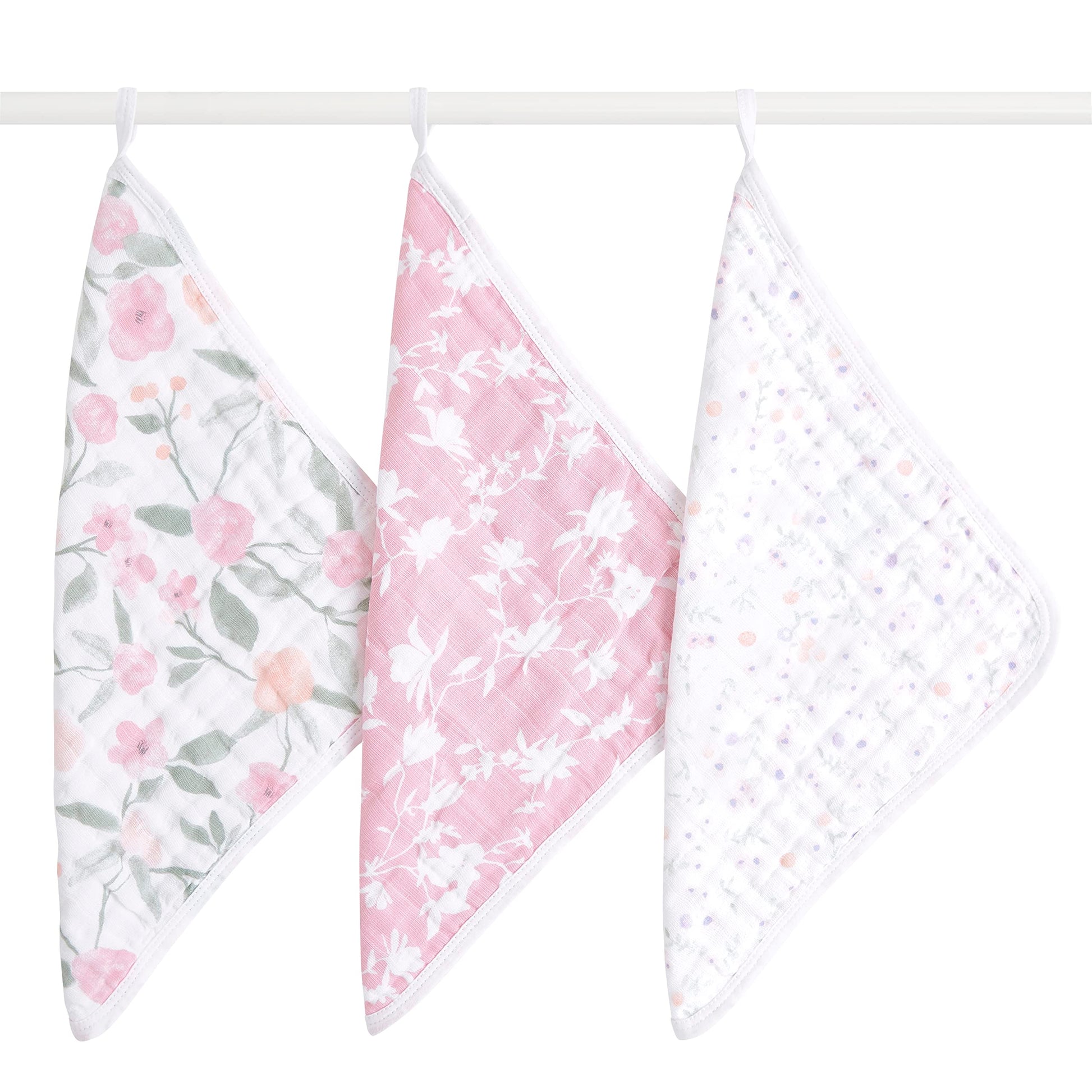 Aden + Anais Classic Boutique Washcloth Set, Super Soft 100% Cotton Muslin, 3-Pack, Ma Fleur