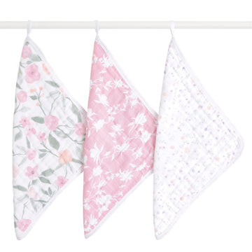 Aden + Anais Classic Boutique Washcloth Set, Super Soft 100% Cotton Muslin, 3-Pack, Ma Fleur