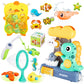 EKUEASYKU Dinosaur Bath Toys for Toddlers Shower Bath Time Fishing Games with Ocean Animals Dice Bathtub Toys Tub Gift for Baby 