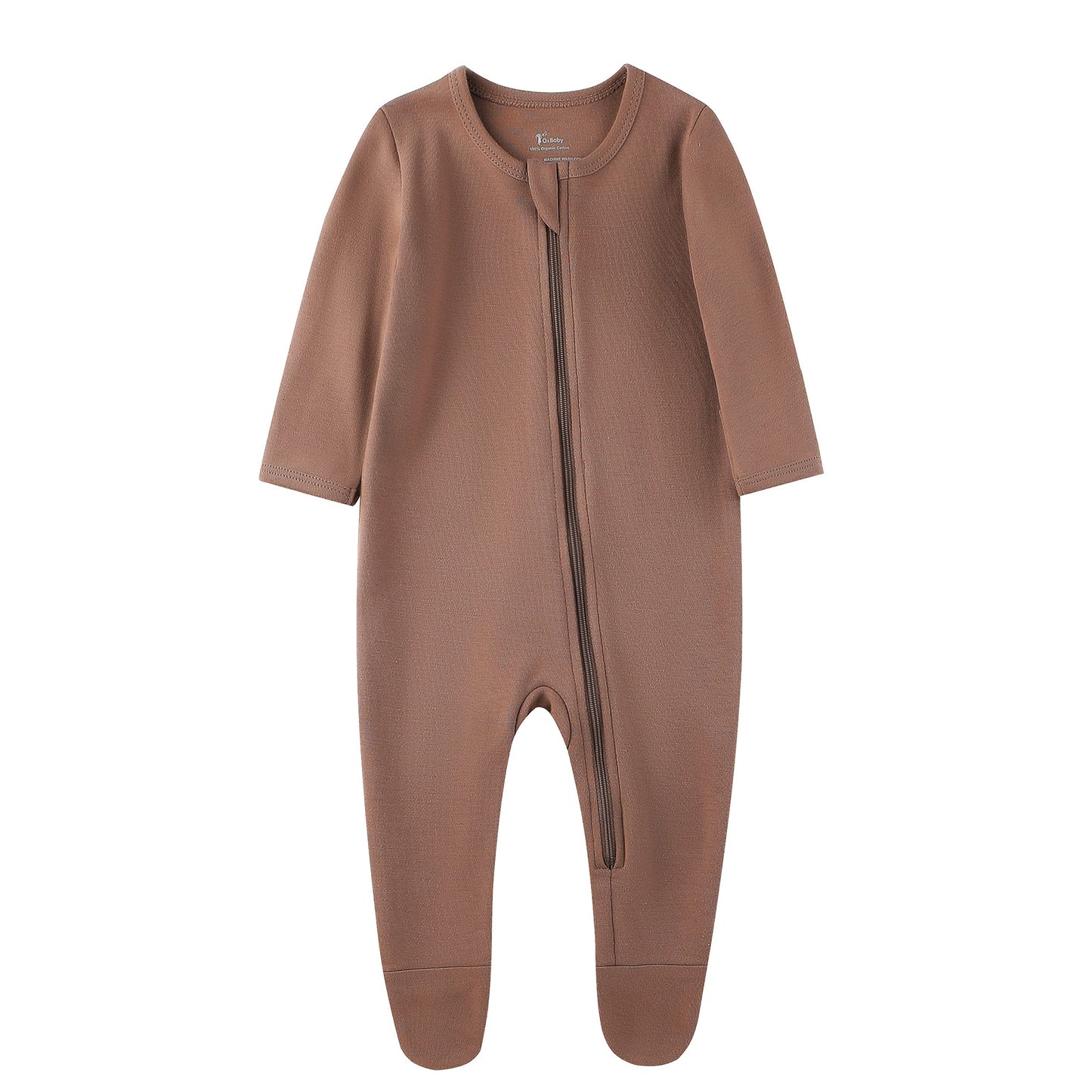 O2 Baby Baby Boys Girls Organic Cotton Zip Front Sleeper Pajamas, Footed Sleep  'N Play(Newborn, Brown)