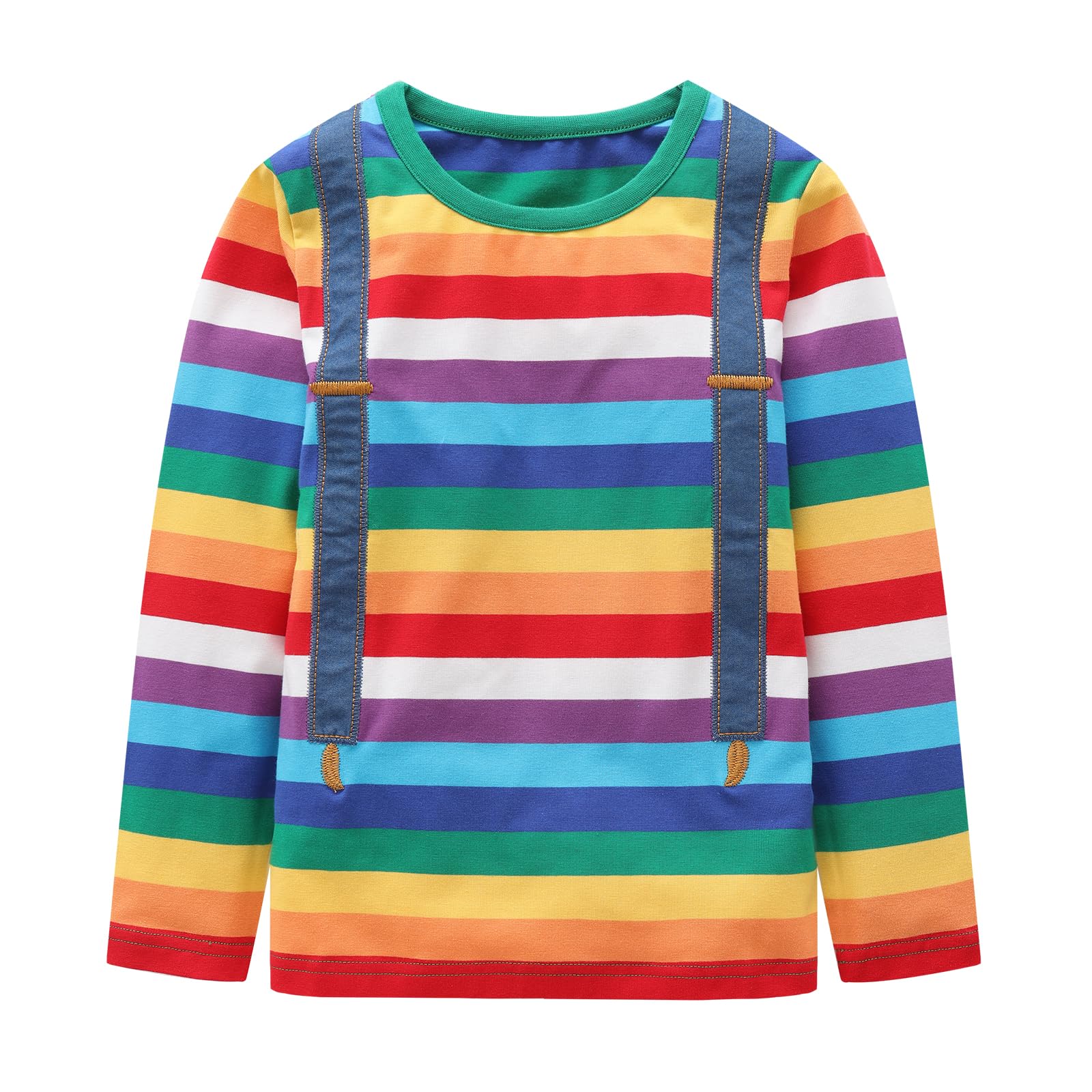 Baby Boys Rainbow Striped Tshirts Kids Boys Long Sleeve Cotton Shirts Unisex Crew Neck T-Shirts For Halloween Rainbow Straps 2T
