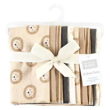 Hudson Baby Unisex Baby Cotton Flannel Burp Cloths, Brave Lion 10-Pack, One Size