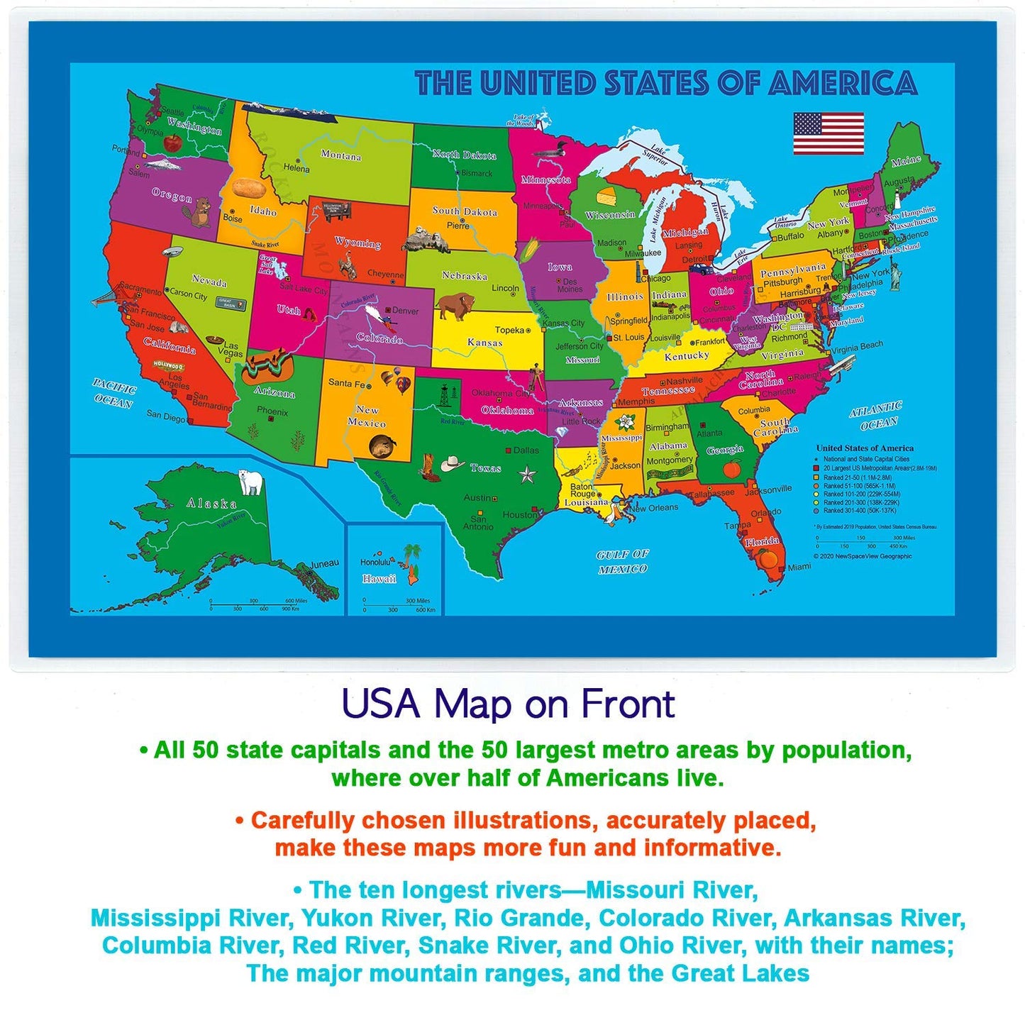 Natural Learning Children'S Placemat (2 Placemats: Usa/Europe Centered World Map; Multiplication And Division 2-In-1)
