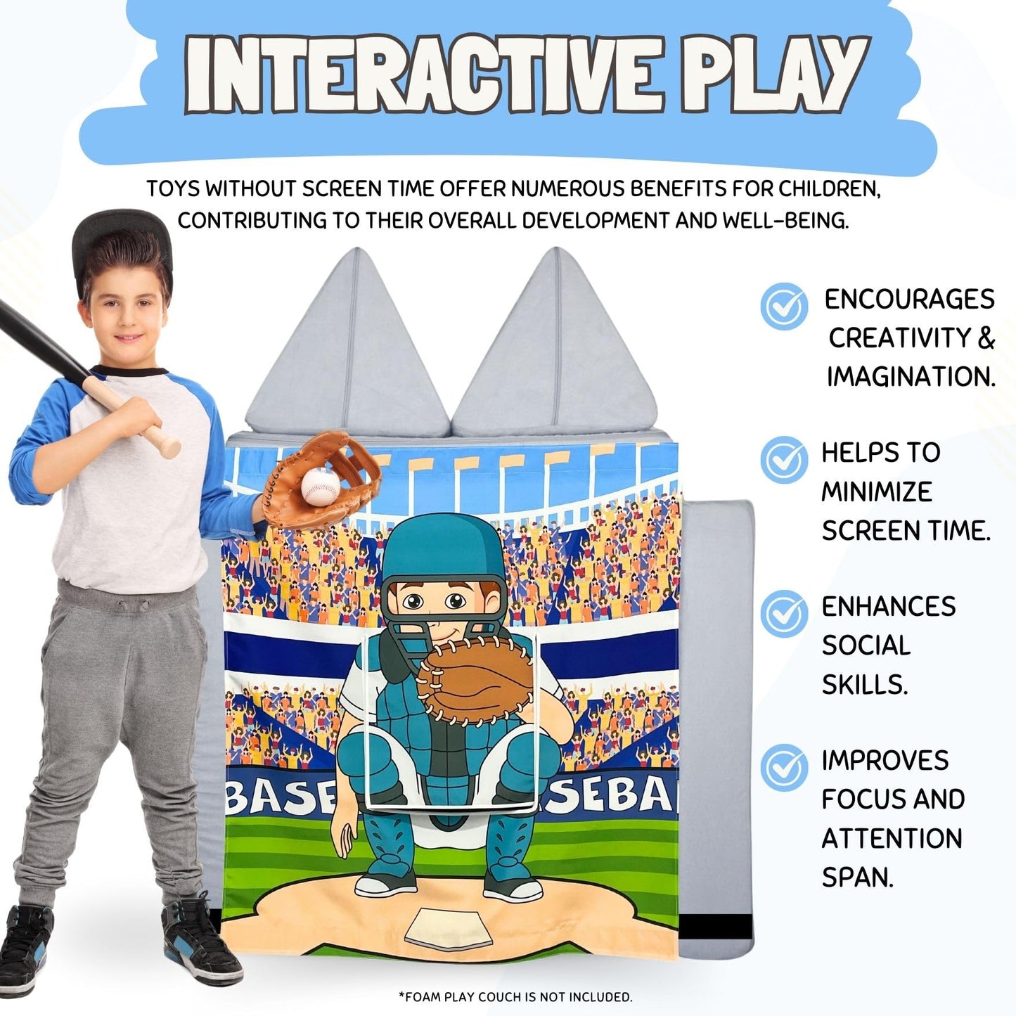 Couch Swag Play Panel for Childrens Foam Sofa Kids Couch (Baseball)