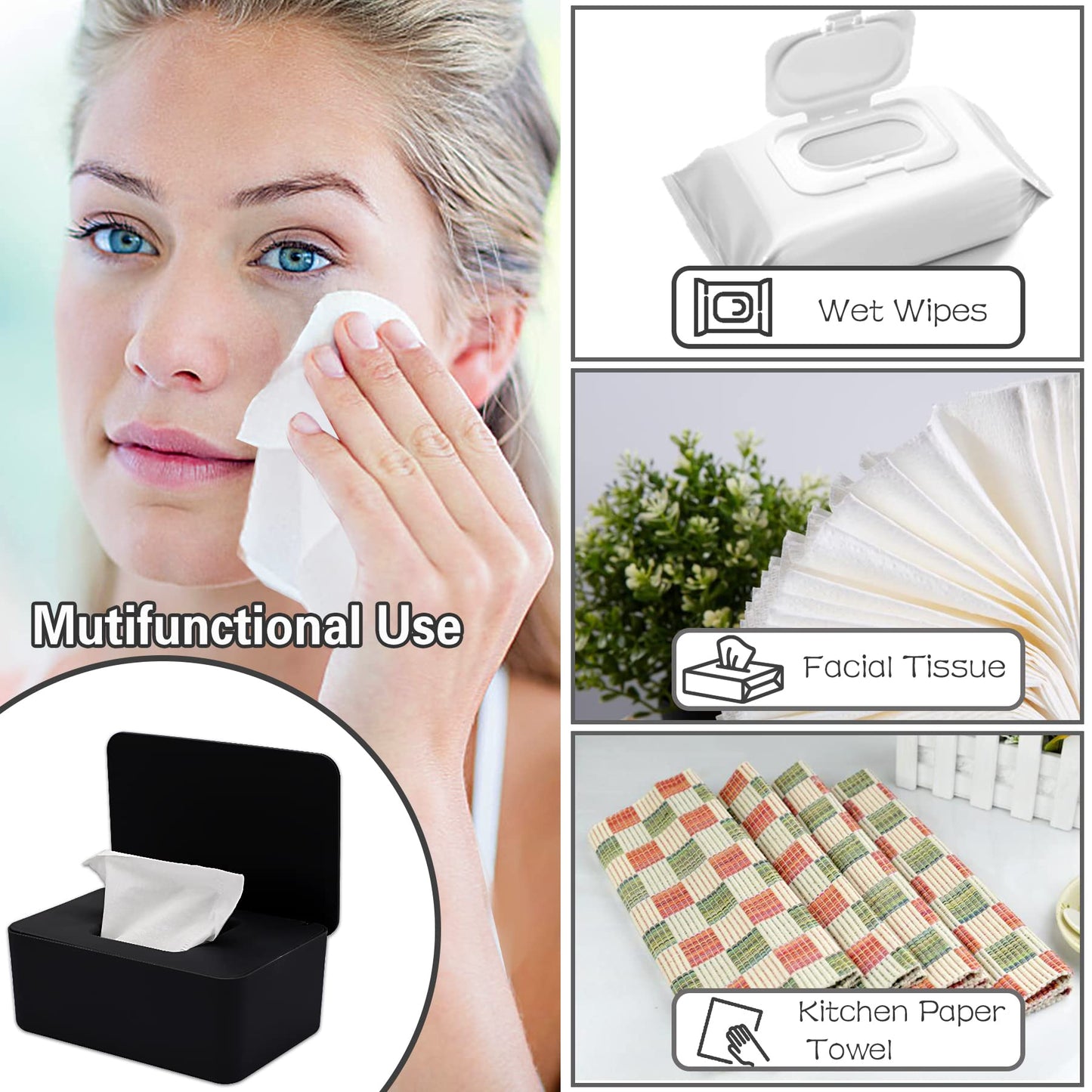 Novwang Baby Wipes Dispenser 3 Pack Wipe Holder With Lids, Keeps Wipes Fresh, Refillable Wipes Container With Sealing Design, Ba