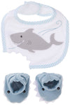 Baby Aspen Shark Bib and Booties Gift Set - Unique Baby Shower Gifts for Boys - 100% Cotton Newborn Bibs and Baby Booties 0-3 Mo