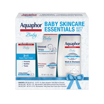 Aquaphor Baby Skincare Essentials Gift Set with Aquaphor Baby Wash and Shampoo, Aquaphor Baby Healing Ointment, and Aquaphor Dia