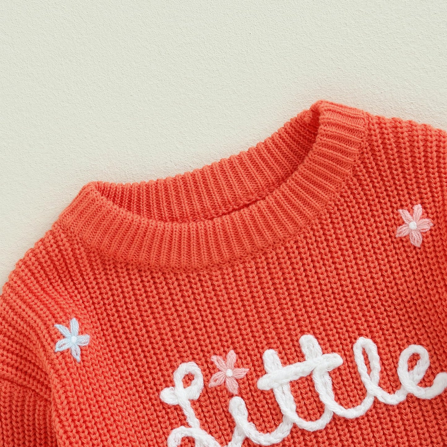 Amnnchya Toddler Infant Baby Girl Knit Sweater Big Sister Little Sister Matching Outfits Long Sleeve Pullover Sweatshirt (Orange