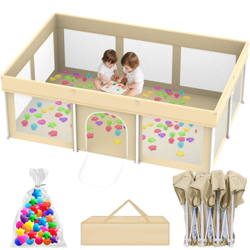Foldable Large Baby Playpen for Babies and Toddlers, 50  71 Portable Playard with Carry Bag & 100 Ocean Balls, Indoor & Outdoor 
