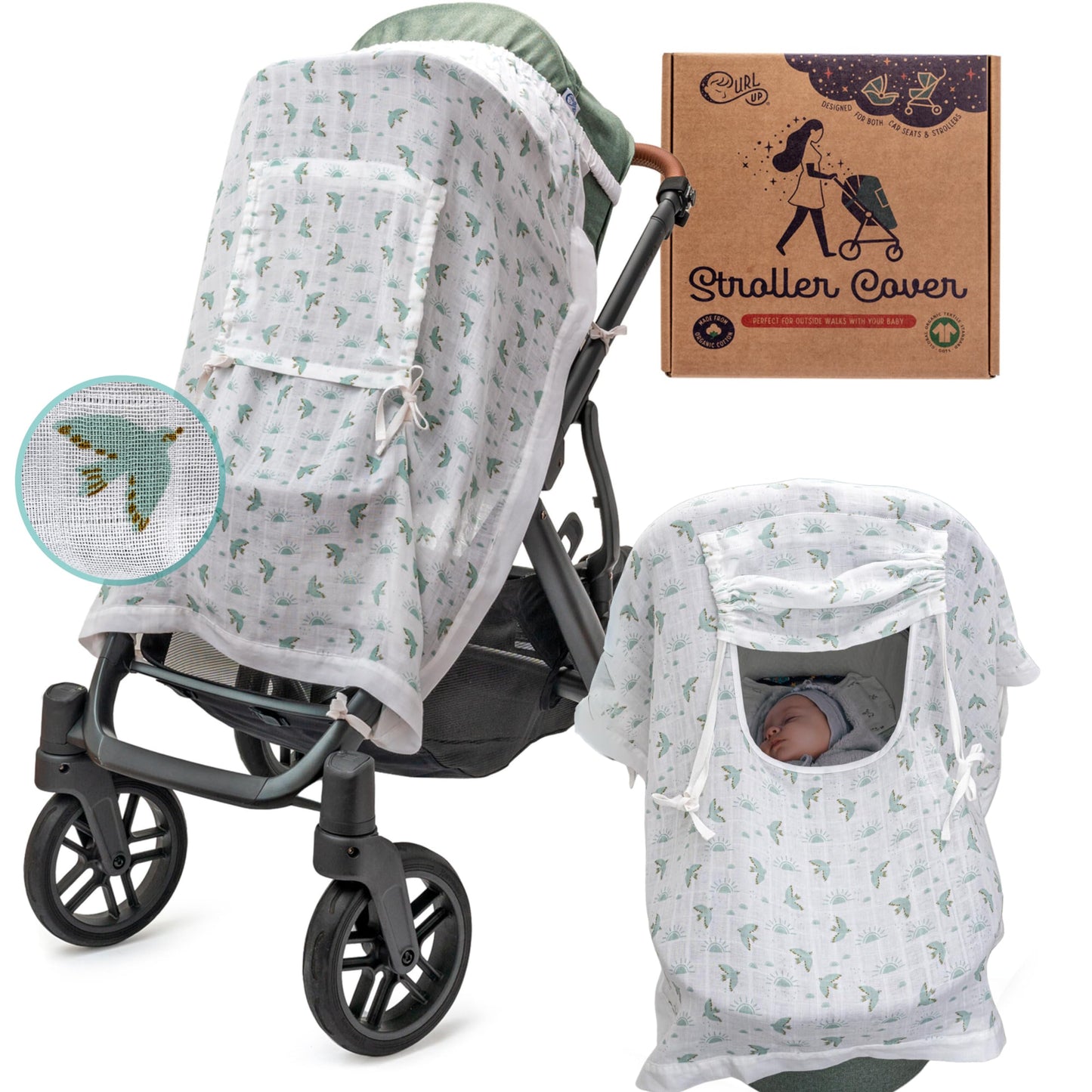 Muslin Baby Car Seat Cover & Stroller Cover: 100% Organic Cotton Breathable Infant Carseat Cover for Boys & Girls, Boho Privacy 