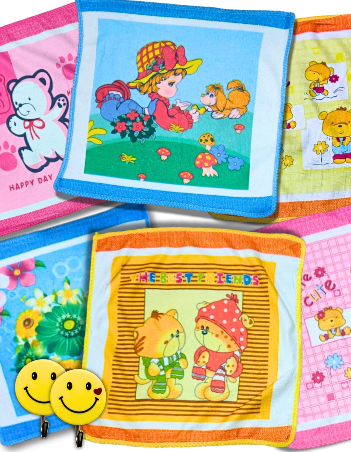 Quarya Cotton Face Towels for Newborn Baby Kids Soft Hankies Small Printed Cartoon Handkerchief Reusable Napkins for Infants Tod