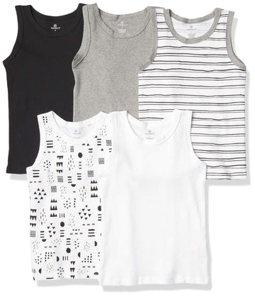 Honestbaby Sleeveless Muscle T-Shirts 100% Organic Cotton For Infant Baby And Toddler Boys, Girls, 5-Pack Pattern Play, Preemie