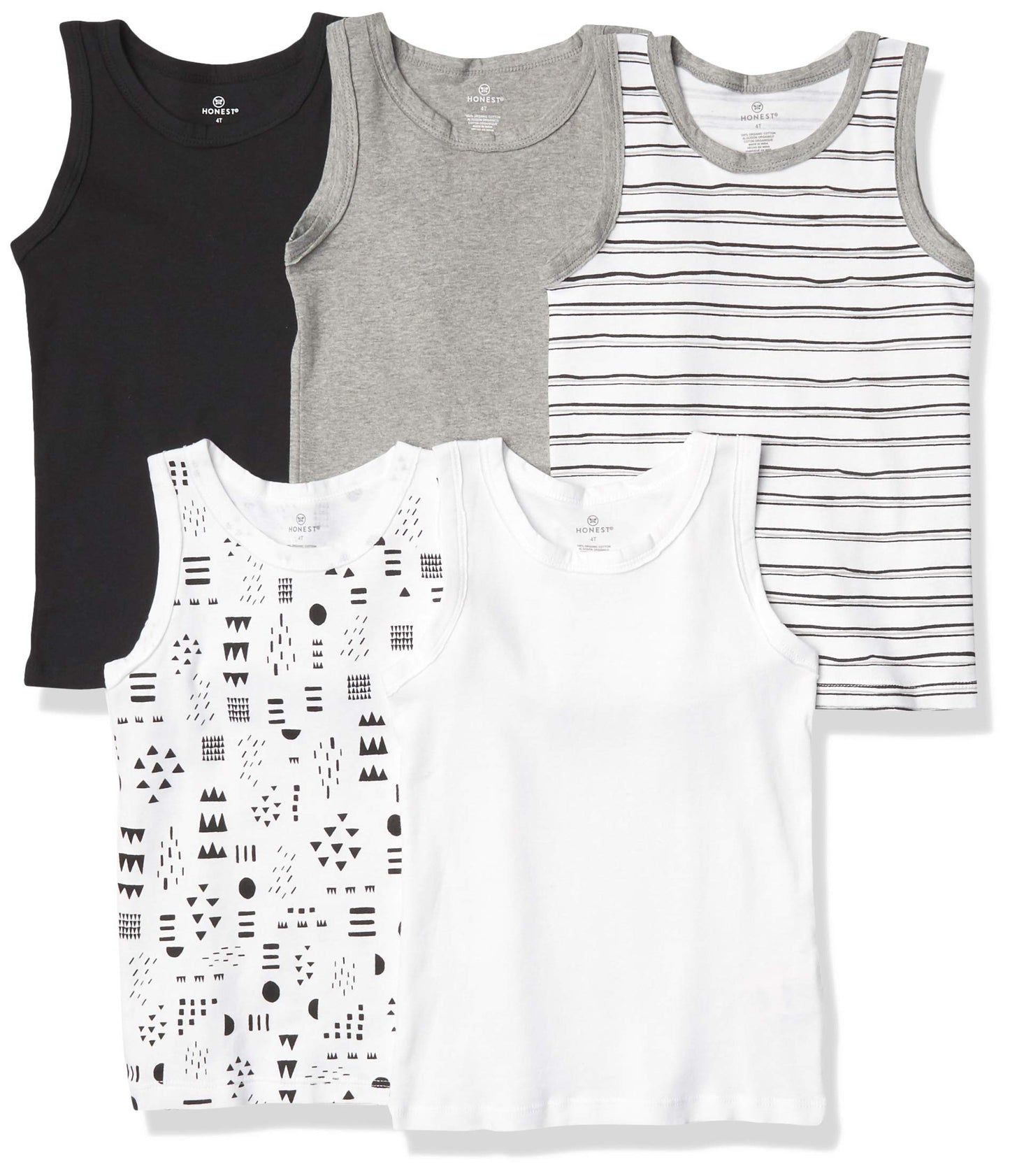 Honestbaby Sleeveless Muscle T-Shirts 100% Organic Cotton For Infant Baby And Toddler Boys, Girls, 5-Pack Pattern Play, 0-3 Mont