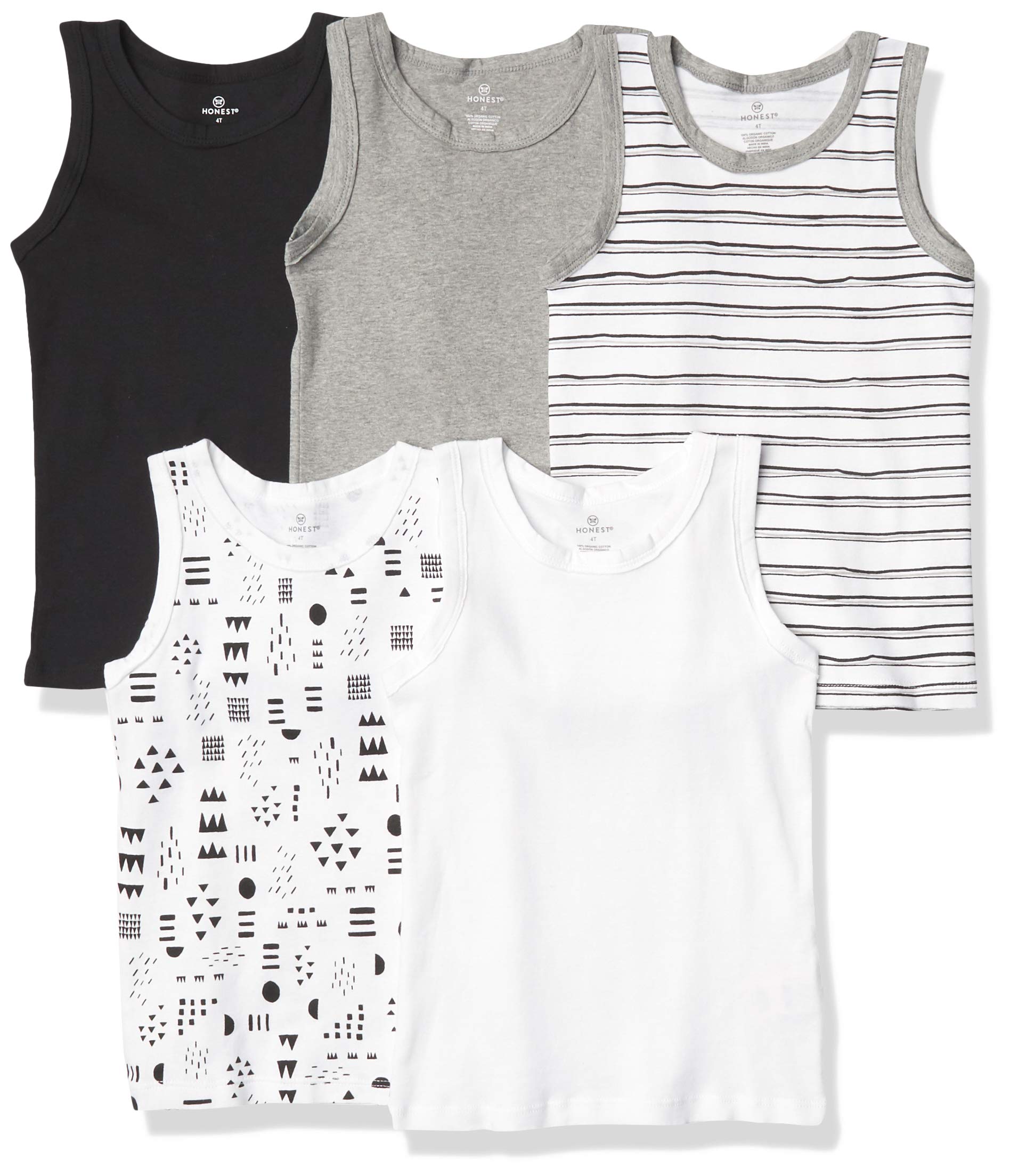 Honestbaby Sleeveless Muscle T-Shirts 100% Organic Cotton For Infant Baby And Toddler Boys, Girls, 5-Pack Pattern Play, 0-3 Mont