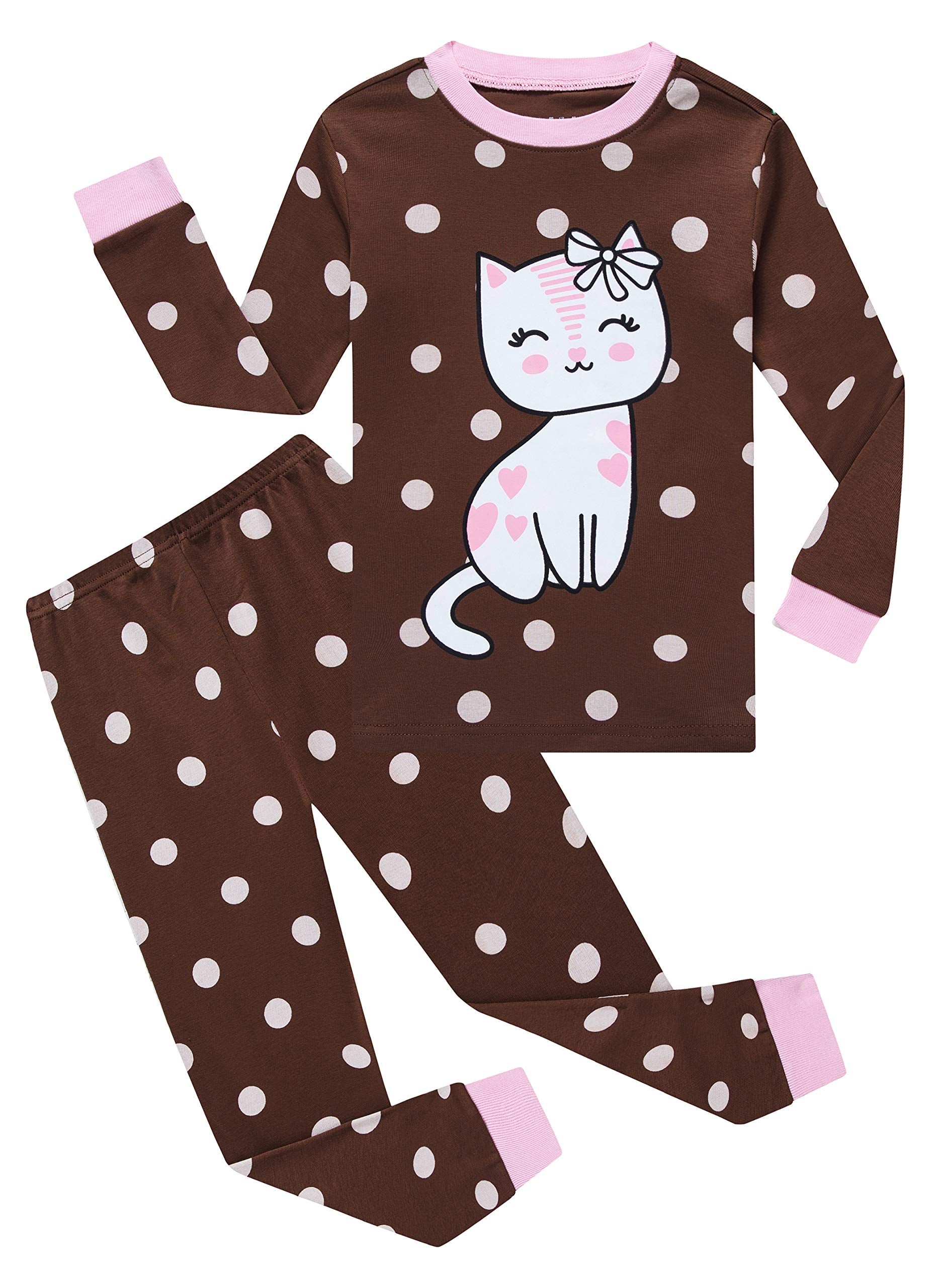 Family Feeling Baby Girls Cat Pajamas Long Sleeve Cotton Brown Infant Girl Pjs 12-18 Monthes