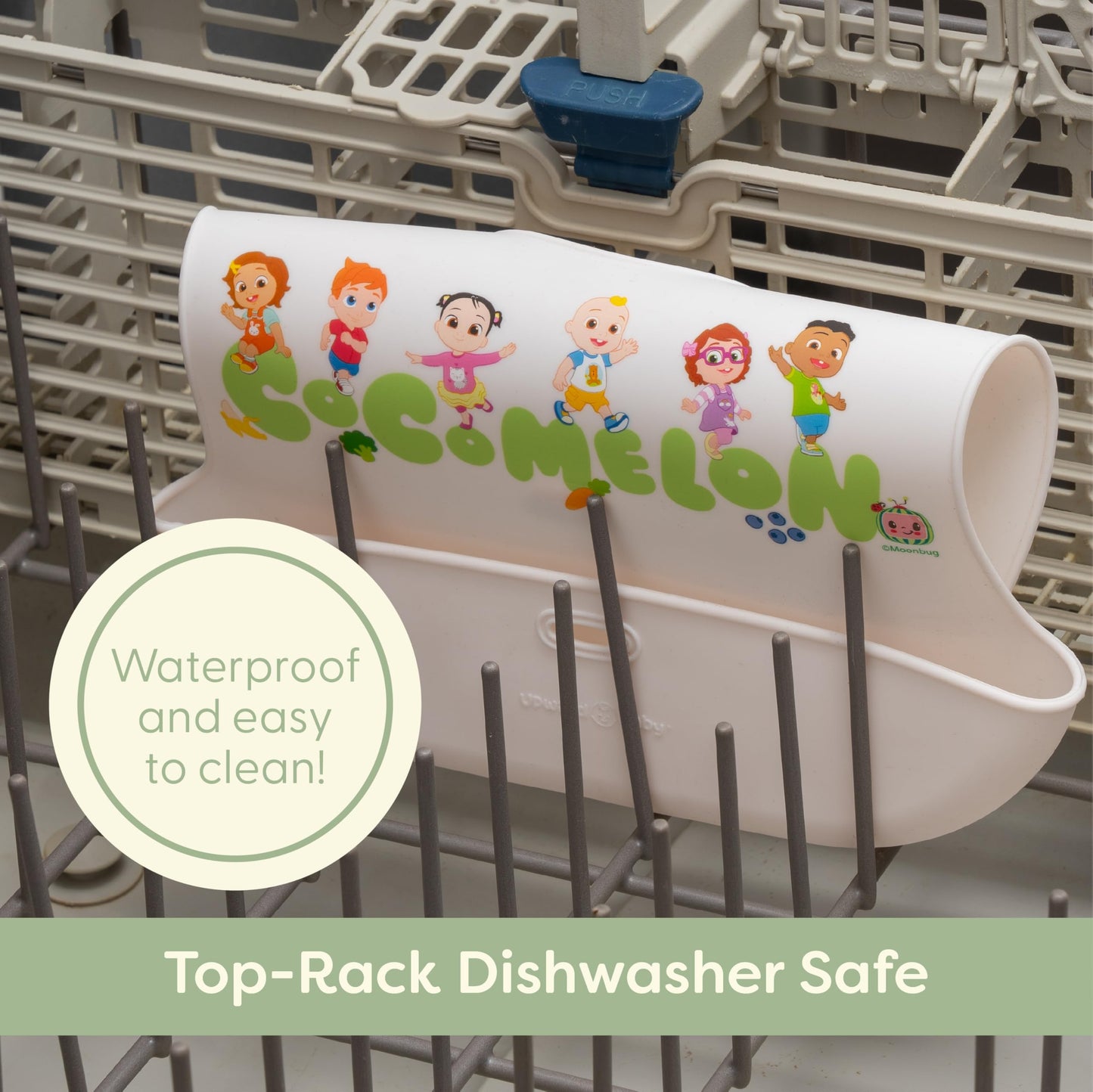 Cocomelon Silicone Bibs For Babies With Adjustable Neck - Durable Baby Silicone Bibs, Baby Bib With Food Catcher Pouch For Mess-