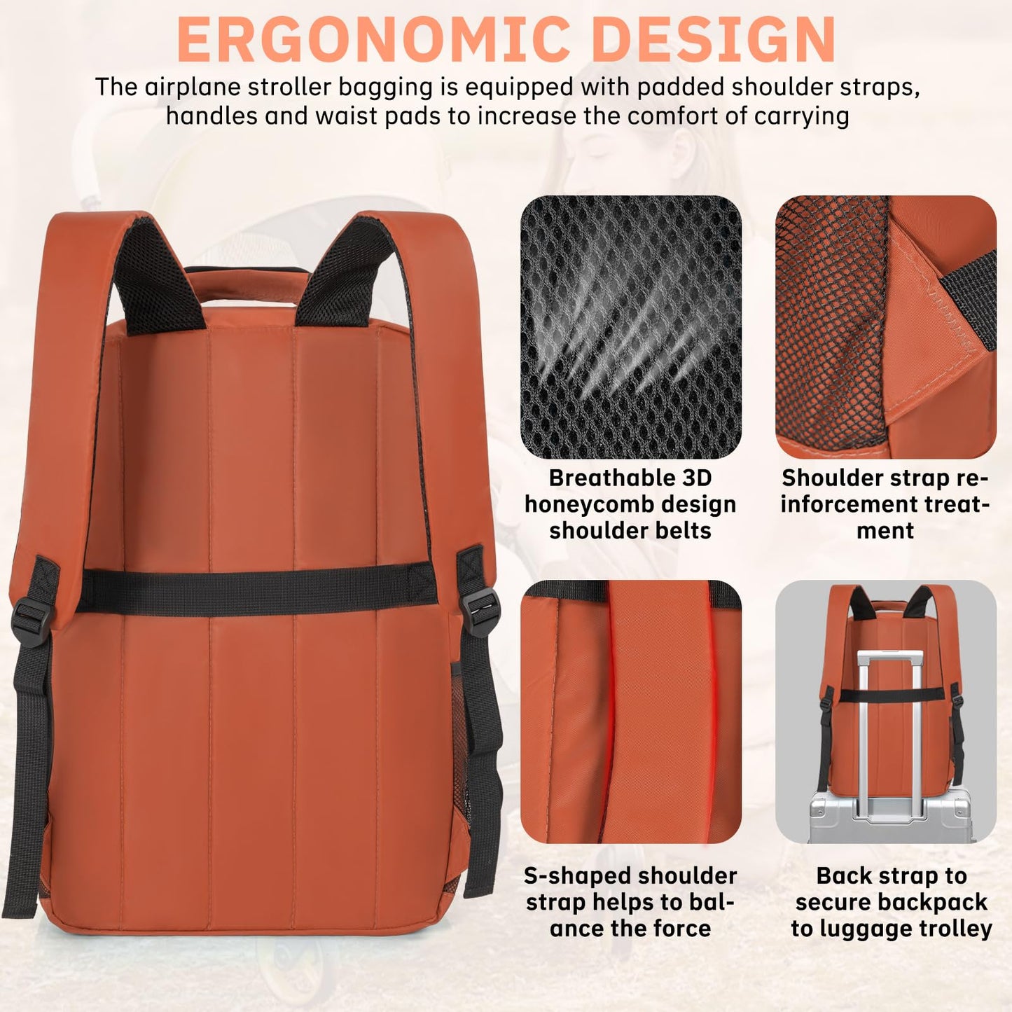 Akozlin Foldable Stroller Travel Bag Backpack - 14.2'X8.7'X20.5' Compatible With Gb Pockit+ & Air - Orange