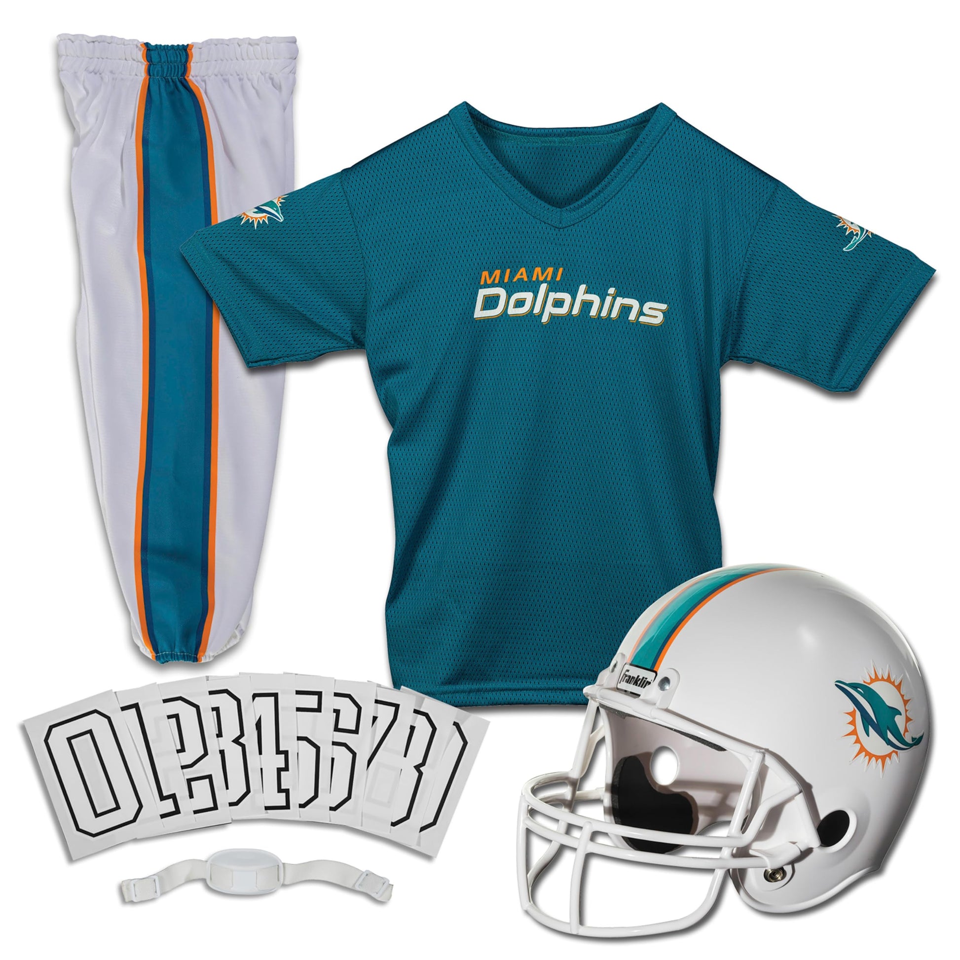Franklin Sports Miami Dolphins Kids Football Uniform Set - NFL Youth Football Costume for Boys & Girls - Set Includes Helmet, Je